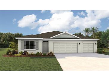 Beautiful single-story home with a two-car garage and manicured front lawn at 17231 Whiskey Creek Trl, Parrish, FL 34219