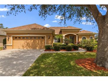 Charming single-story home with well-manicured lawn, complemented by a two-car garage and inviting front entryway at 12211 Aster Ave, Bradenton, FL 34212