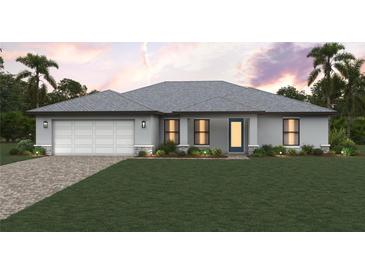 Charming single-story home with a well-manicured lawn, two-car garage, and welcoming front entrance at 7130 Plantation St, Englewood, FL 34224