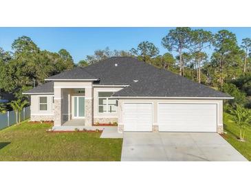 Beautiful single-story home featuring a two-car garage and well-manicured lawn at 3694 Crittendon St, North Port, FL 34286