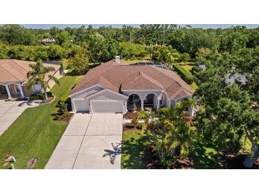 Sprawling single-story home with a well-manicured lawn, mature trees and beautiful landscaping at 3816 Little Country Rd, Parrish, FL 34219