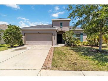 Charming single-Gathering home with a two-car garage, well-maintained lawn, and colorful landscaping at 10860 79Th E St, Parrish, FL 34219
