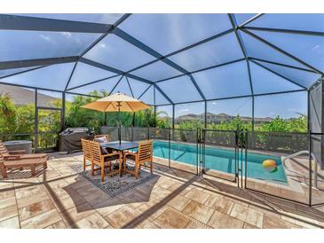 Enjoy the screened-in pool with outdoor dining area, perfect for relaxation and entertainment at 13013 Oak Hill Way, Parrish, FL 34219