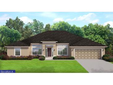 Charming single-story home featuring a two-car garage, well-manicured lawn, and inviting front entrance at Tbd Longstroth Ave, North Port, FL 34288