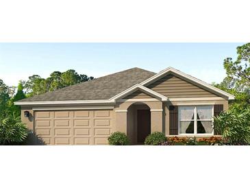 Charming single-Gathering home featuring a two-car garage, neutral exterior, and well-maintained landscaping at 12104 Kingsley Trl, Parrish, FL 34219