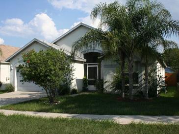 Charming single-story home featuring lush landscaping, mature palm trees, and well-maintained lawn at 11009 Connacht Way, Tampa, FL 33610