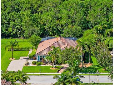 Beautifully landscaped home featuring a terracotta roof and lush, mature trees at 336 165Th Ne Ct, Bradenton, FL 34212