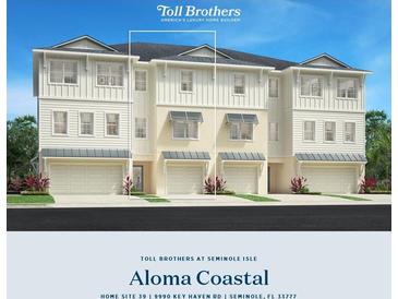 Beautiful three-story home featuring light color palettes, three garage doors, and a well maintained yard at 9990 Key Haven Rd, Seminole, FL 33777
