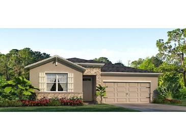 Single-story home with neutral color scheme and landscaping at 15952 Crofton Springs Way, Port Charlotte, FL 33953