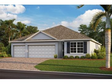 New construction home with a two-car garage and attractive landscaping at 25236 Rampart Blvd, Punta Gorda, FL 33983