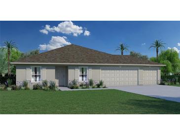 New construction home with 3 car garage and manicured lawn at 21054 Baffin Ave, Port Charlotte, FL 33954