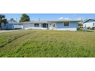 Cute light blue house with a large grassy yard at 3355 Elkcam Blvd, Port Charlotte, FL 33952