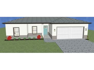 Charming one-story home with a two-car garage, well-manicured lawn, and decorative landscaping at 2354 Bonanza Ln, North Port, FL 34286