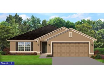 Charming one-story home featuring a two-car garage, neutral color palette, and well-manicured lawn at 3247 Glencove St, Port Charlotte, FL 33980