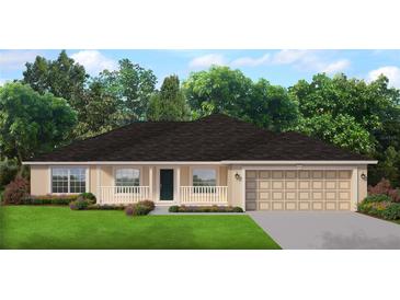Charming single-story home with a two-car garage, well-manicured lawn, and a welcoming front porch at 13173 Gotham Ave, Port Charlotte, FL 33953