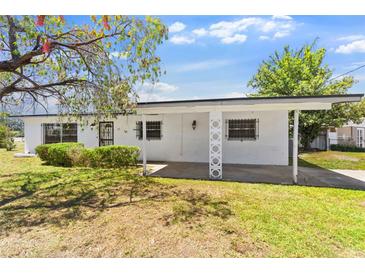 Charming single-story home with a well-maintained lawn and a covered front porch at 815 Papaya Dr, Tampa, FL 33619