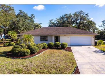 Charming single-story home featuring a well-manicured lawn, neat landscaping, and an attached two-car garage at 14534 Keene Ave, Port Charlotte, FL 33953