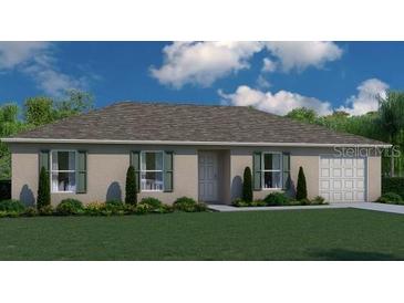 Charming one-story home featuring a well-manicured lawn, gray roof, and an attached garage with a double-wide door at 20237 Astoria Ave, Port Charlotte, FL 33952