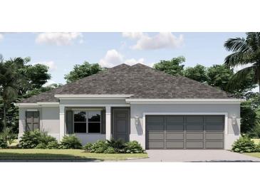 Charming one-story home featuring a gray roof, neutral exterior, and manicured landscaping at 2814 Vogler Ln, North Port, FL 34286