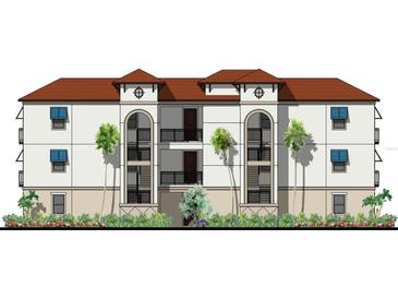Exterior view of a three-story building with balconies and palm trees at 791 S. Tamiami Trail # 103, Venice, FL 34285