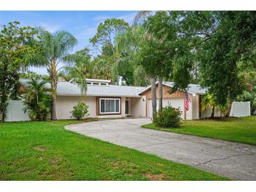 Charming single Gathering home with lush landscaping, palm trees, and a quaint front entrance at 13608 Westshire Dr, Tampa, FL 33618