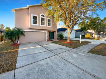 Charming two-story home with a well-manicured lawn and a spacious driveway at 30208 Rattana Ct, Wesley Chapel, FL 33545