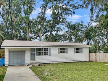 Charming single-story home with a gray garage door and a manicured lawn at 305 Watkins Way, Brandon, FL 33510