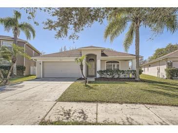 Charming single-story home with well-manicured lawn and tropical landscaping at 19012 Quarry Badger Rd, Land O Lakes, FL 34638