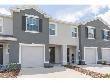 Charming townhome with neutral paint, attached garages, and well-maintained landscaping at 32859 Pez Landing Ln, Wesley Chapel, FL 33543