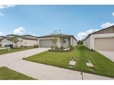 Charming single-story home featuring a well-manicured lawn and neutral color palette at 14106 Crutchfield Ct, Parrish, FL 34219