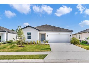 Beautiful single-story home with a well-manicured lawn and attached two-car garage at 10008 Last Light Gln, Parrish, FL 34219