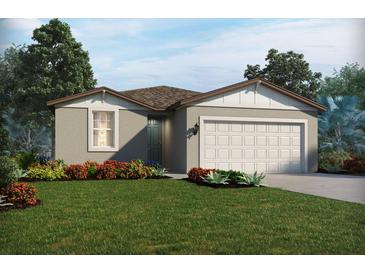 Charming single-story home with a two-car garage, landscaped front yard, and neutral-toned exterior at 160 Lazy Shore Dr, Nokomis, FL 34275