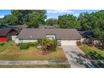 Charming single-story home with a well-manicured lawn and attached two-car garage at 414 Mahogany Dr, Seffner, FL 33584