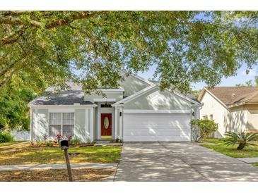 Charming single-story home with a well-manicured lawn, mature trees, and a two-car garage at 7511 Savannah Ln, Tampa, FL 33637
