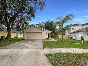 Charming single-story home with a well-maintained lawn and attached two-car garage at 9855 Morris Glen Way, Temple Terrace, FL 33637