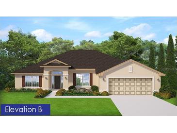 One-story home with a two-car garage and attractive landscaping at 12210 Chastain St, Spring Hill, FL 34609