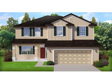 Two-story house with tan siding, dark brown roof, and a two-car garage at 4495 Sutherland St # Lot 9, Spring Hill, FL 34609
