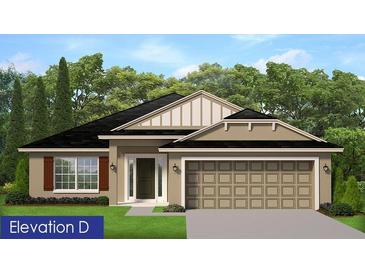 Charming single-story home featuring a neutral color scheme, prominent garage, and well-manicured lawn at 4881 Sutherland St # Lot 54, Spring Hill, FL 34609