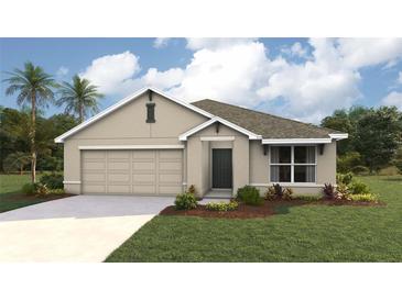 Charming single-Gathering home with a well-manicured lawn and two-car garage on a sunny day at 11748 Memorial Dr, Brooksville, FL 34613
