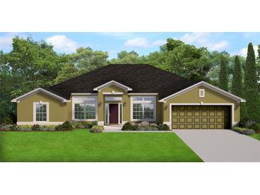 Charming single-story home with lush green lawn, neutral stucco, attached two car garage, and dark roof at 16031 Scaup Duck Ave, Weeki Wachee, FL 34614