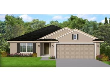 Charming single-story home featuring a spacious two-car garage and well-manicured lawn at 5494 Ocean Breeze Dr, Spring Hill, FL 34609