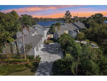 Stunning aerial view of a waterfront home with a large lot and beautiful landscaping at 806 Taray De Avila, Tampa, FL 33613