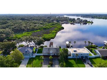 Aerial view of waterfront homes and properties at 9408 Oak St, Riverview, FL 33578