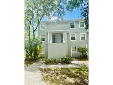 Two-story building exterior with landscaping and walkway at 7156 E Bank Dr # 7156, Tampa, FL 33617