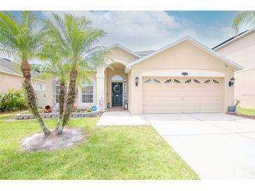 House exterior with two-car garage and palm trees at 11038 Ancient Futures Dr, Tampa, FL 33647