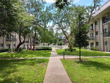Landscaped community courtyard with walkways at 4606 W Gray St # 110, Tampa, FL 33609