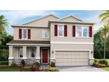 Two-story house with red shutters and stone accents at 10708 Eustis Dr, Parrish, FL 34219