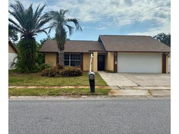 Charming single-story home with a well-maintained lawn, large palm trees and a two car garage at 7702 Ivory Ter, New Port Richey, FL 34655
