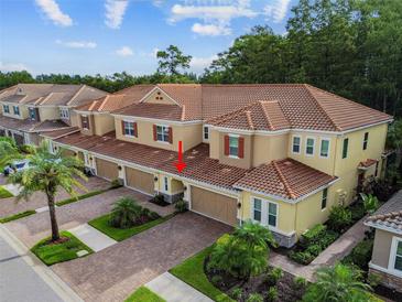 Beautiful two-story townhome with a terracotta tile roof and lush landscaping at 12311 Terracina Chase Ct, Tampa, FL 33625