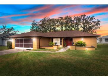 Single-story house with a brown roof and lush lawn at 8227 Rhanbuoy Rd, Spring Hill, FL 34606